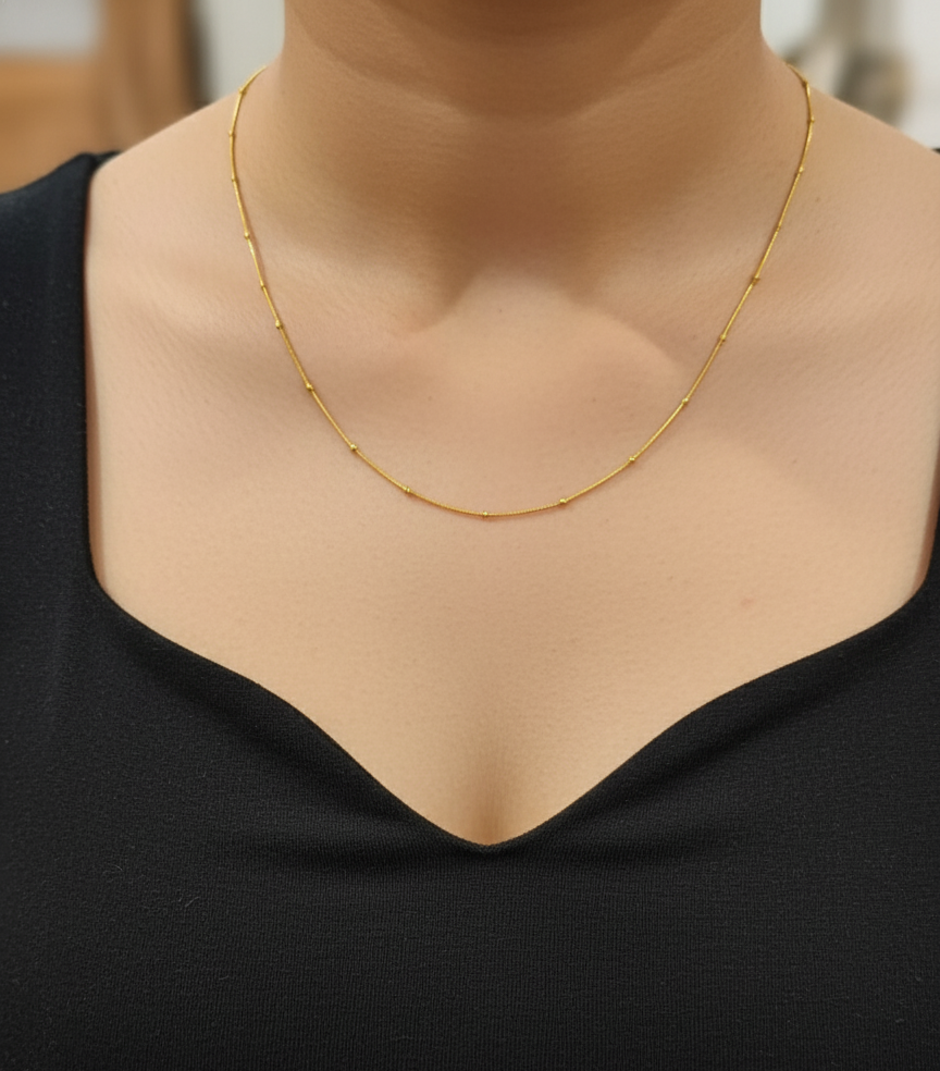 Anti Tarnish Golden Beads Chain 18K Gold Plated