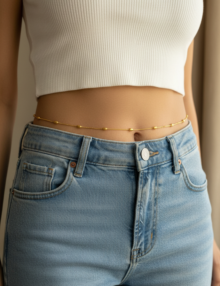 Anti Tarnish Golden Beads Charm Waist Chain 18K Gold Plated