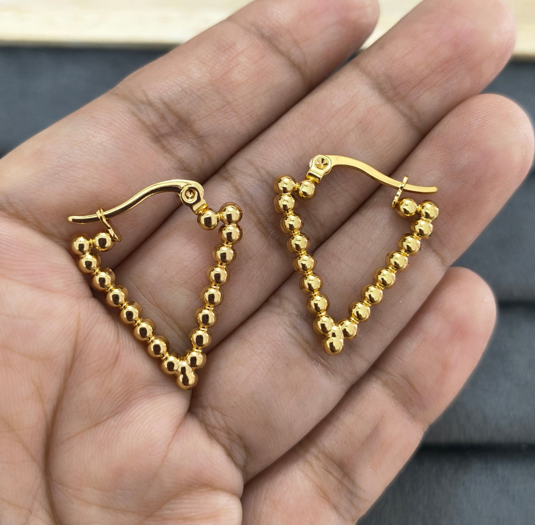 Anti Tarnish Golden Beads Hoop Earrings 18K Gold Plated