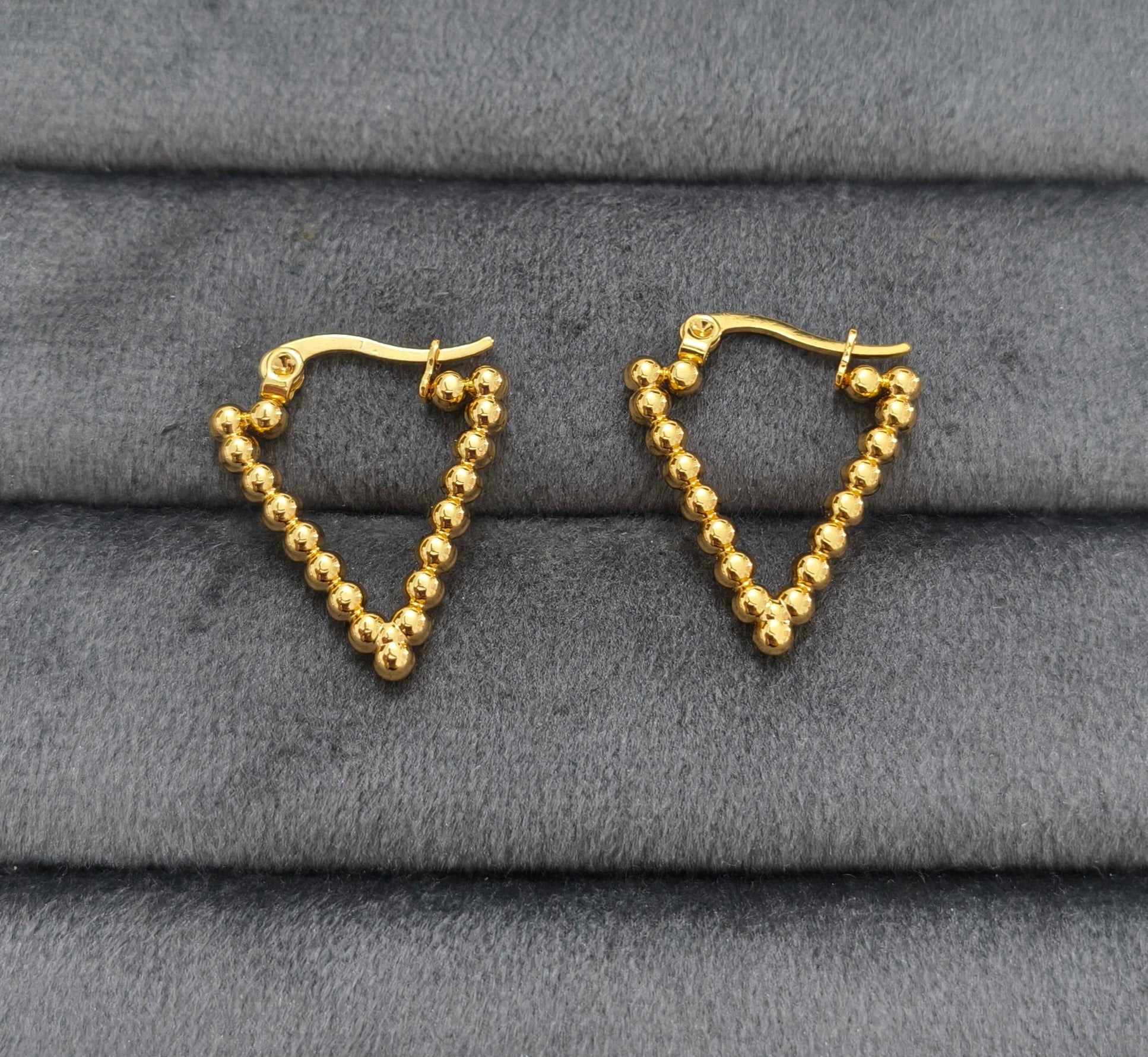 Anti Tarnish Golden Beads Hoop Earrings 18K Gold Plated