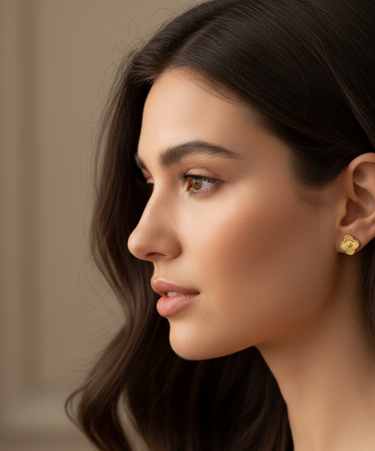 Anti Tarnish Golden Clover Stud Earrings 18K Gold Plated