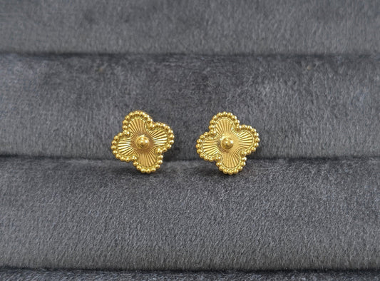 Anti Tarnish Golden Clover Stud Earrings 18K Gold Plated