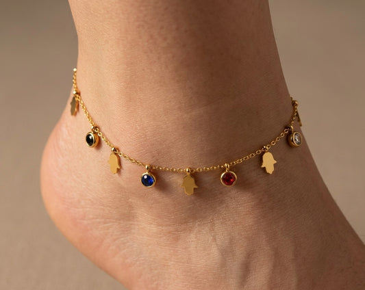 Anti Tarnish Golden Palm Charm Anklet 18K Gold Plated