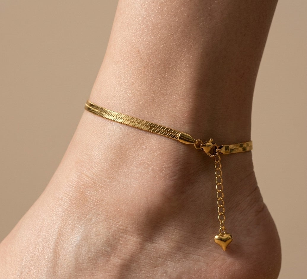 Anti Tarnish Golden Snake Chain Anklet For Women 18K Gold Plated