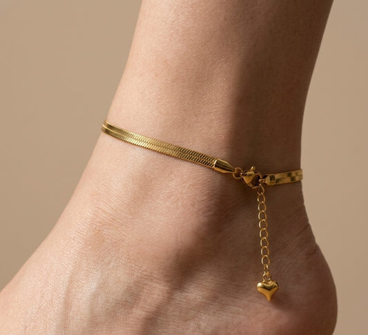 Anti Tarnish Golden Snake Chain Anklet For Women 18K Gold Plated