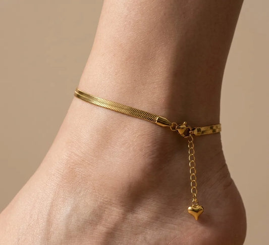 Anti Tarnish Golden Snake Chain Anklet For Women 18K Gold Plated