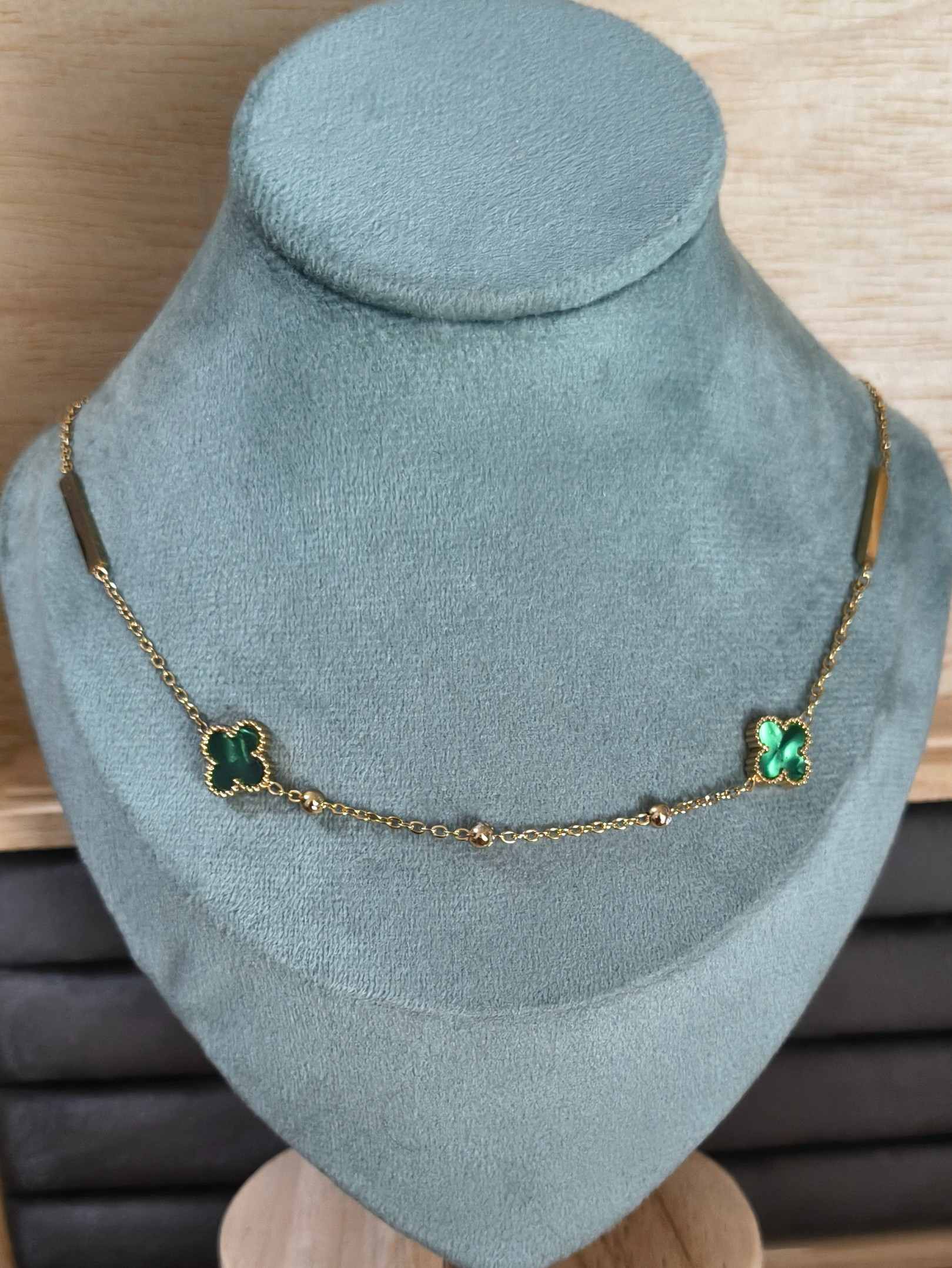 Anti Tarnish Green Clover Necklace 18K Gold Plated