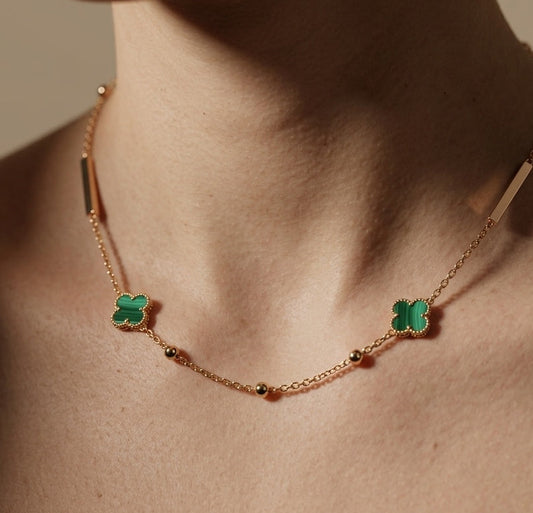 Anti Tarnish Green Clover Necklace 18K Gold Plated