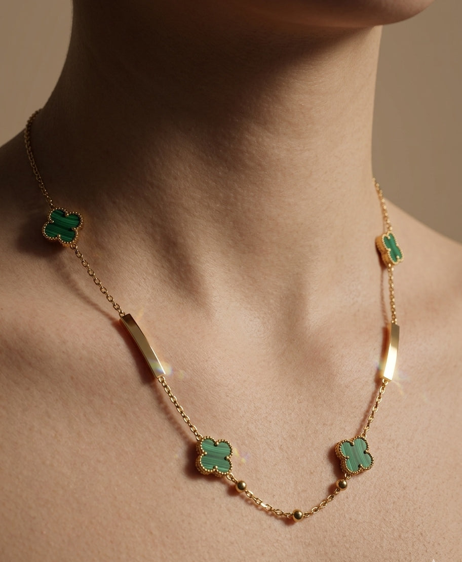 Anti Tarnish Green Clover Necklace 18K Gold Plated