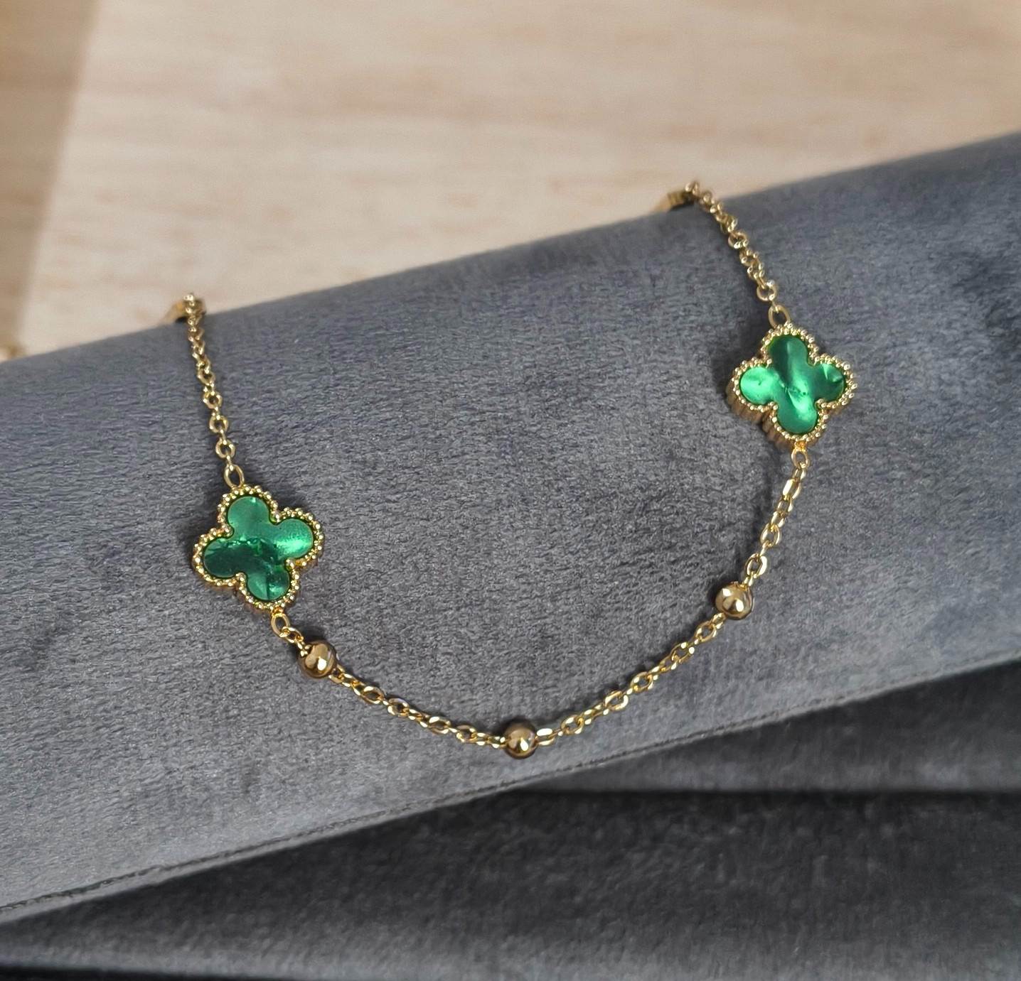 Anti Tarnish Green Clover Necklace 18K Gold Plated