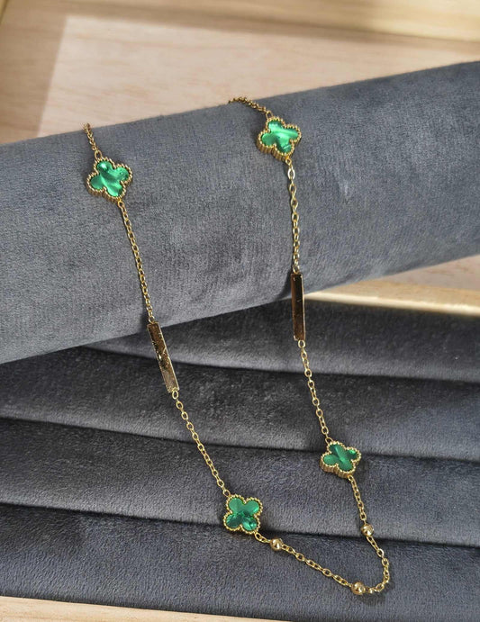 Anti Tarnish Green Clover Necklace 18K Gold Plated