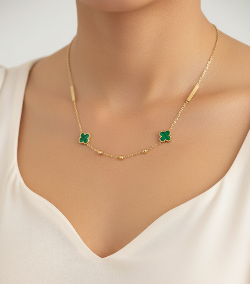 Anti Tarnish Green Clover Necklace 18K Gold Plated