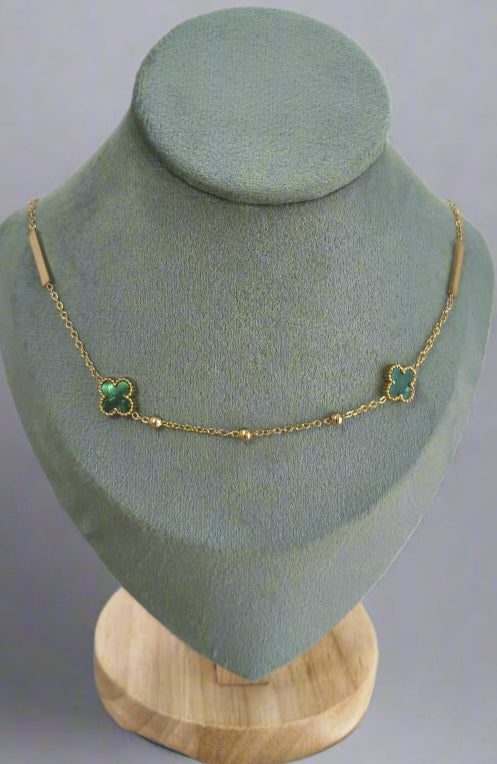 Anti Tarnish Green Clover Necklace 18K Gold Plated