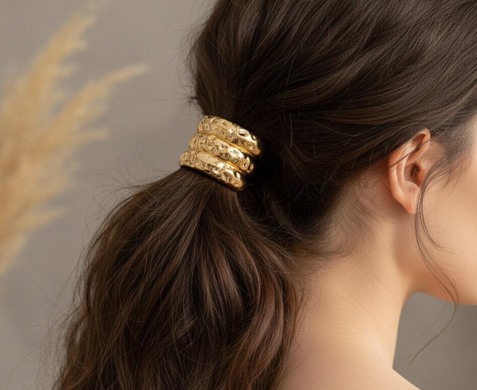 Anti Tarnish Hair Cuff Hammered Hair Band 18K Gold Plated