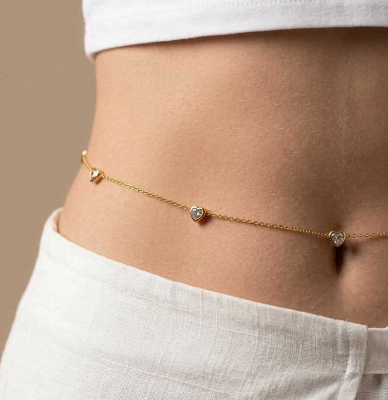 Anti Tarnish Heart Charms Waist Chain 18K Gold Plated
