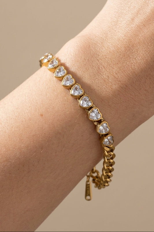 Anti Tarnish Heart Cuban Chain Bracelet 18K Gold Plated