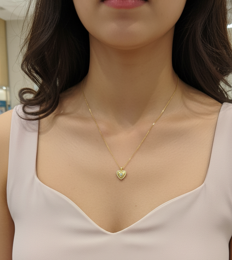 Anti Tarnish Heart Pendant Necklace 18K Gold Plated