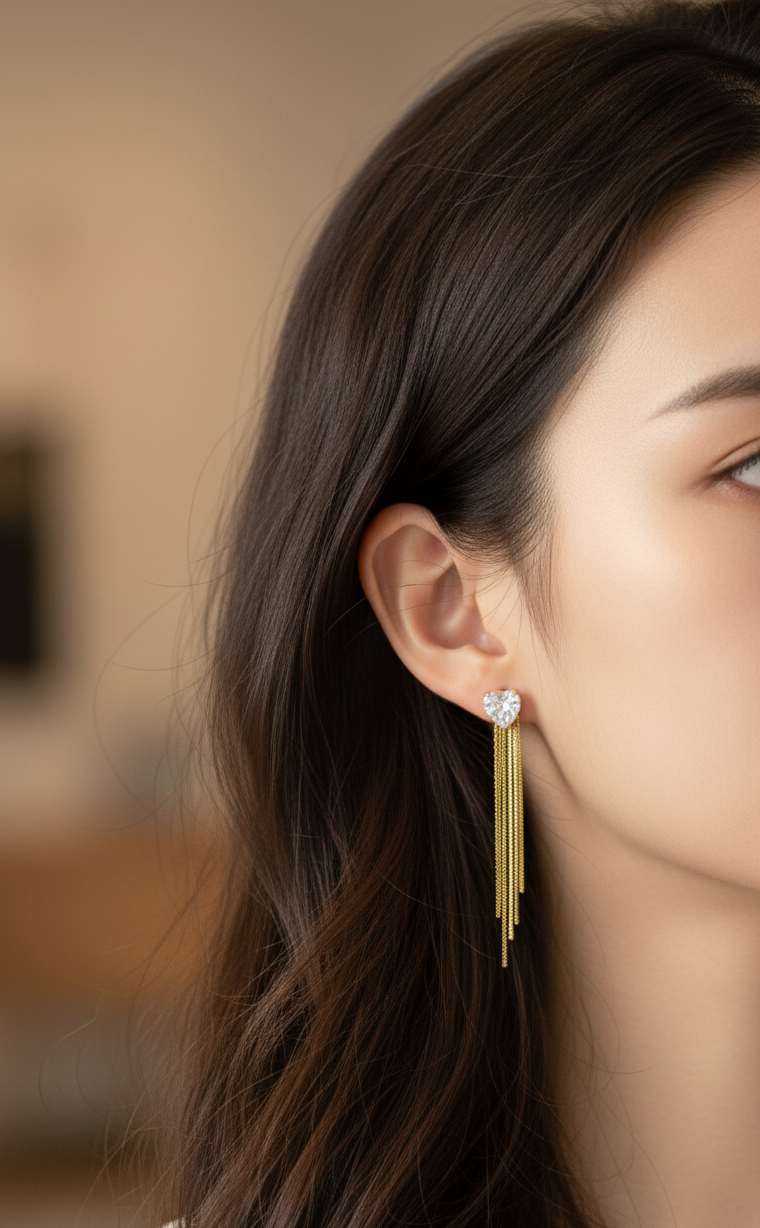 Anti Tarnish Heart Solitaire Party Earrings 18K Gold Plated