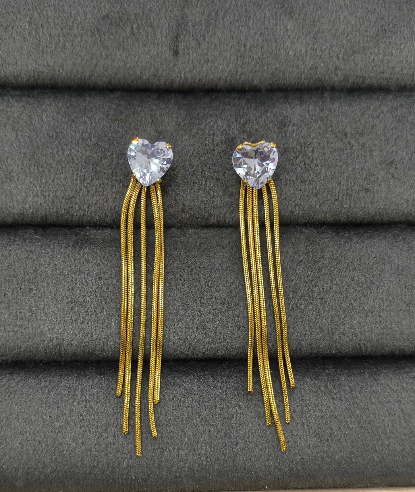 Anti Tarnish Heart Solitaire Party Earrings 18K Gold Plated