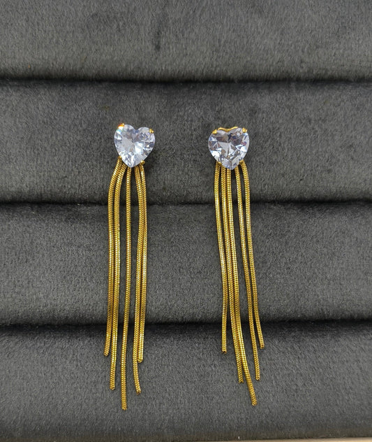 Anti Tarnish Heart Solitaire Party Earrings 18K Gold Plated