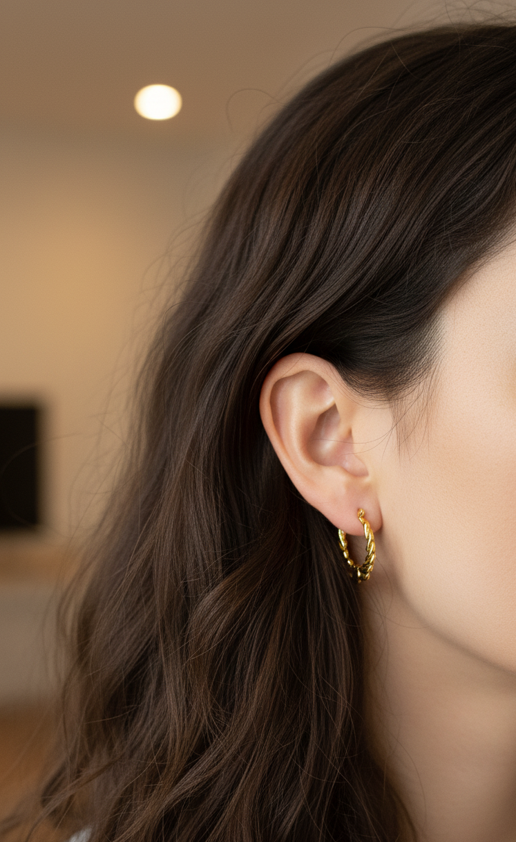 Anti Tarnish Heart Swirl Hoop Earrings 18K Gold Plated