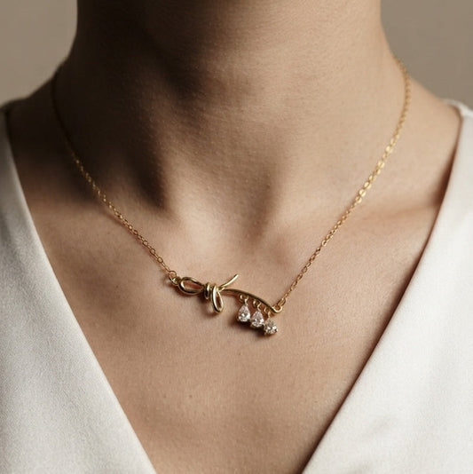 Anti Tarnish Knot Drop Pendant Necklace 18K Gold Plated