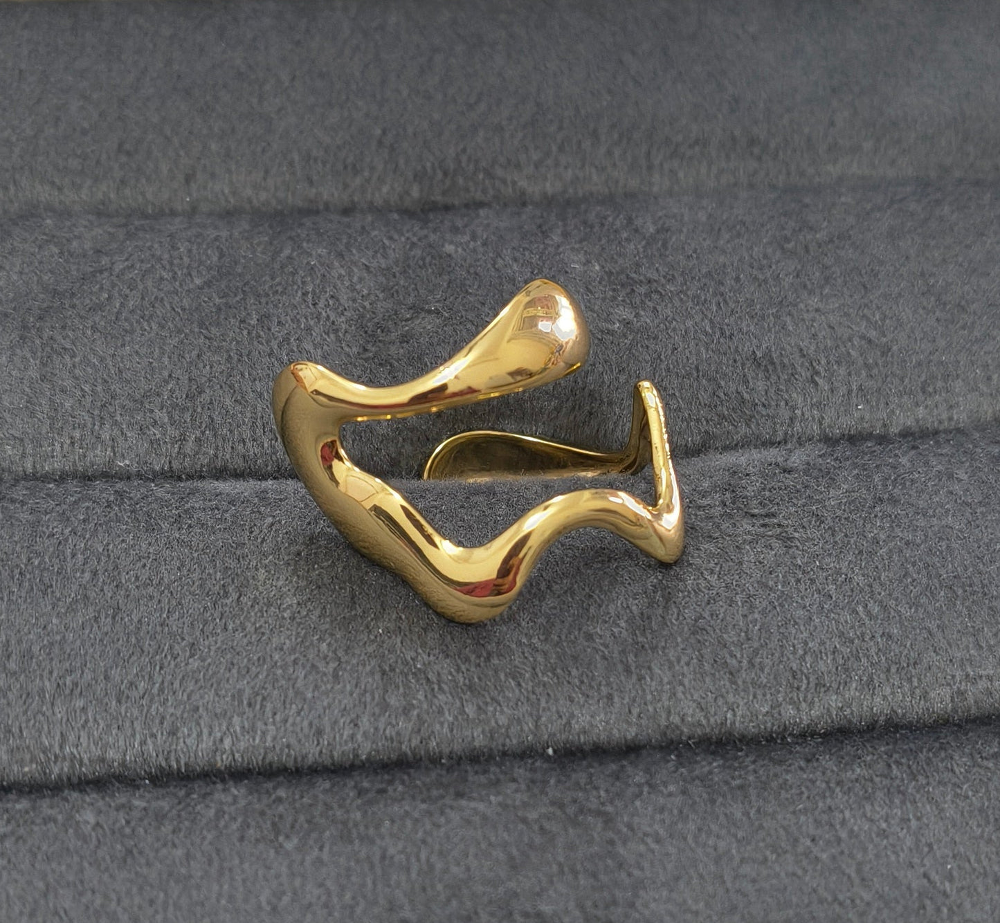 Anti Tarnish  Lava Waves Ring Adjustable 18K Gold Plated
