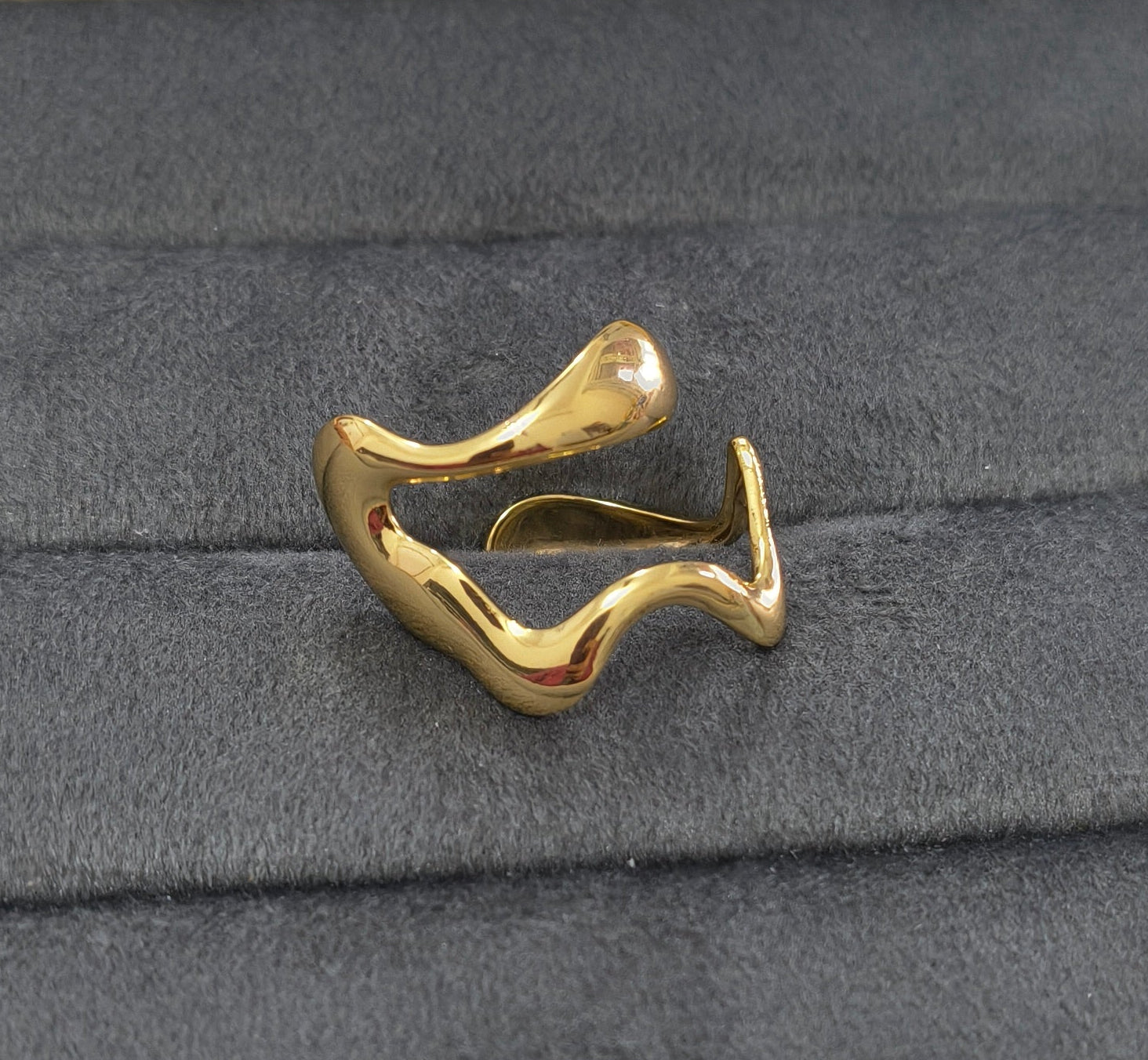 Anti Tarnish  Lava Waves Ring Adjustable 18K Gold Plated
