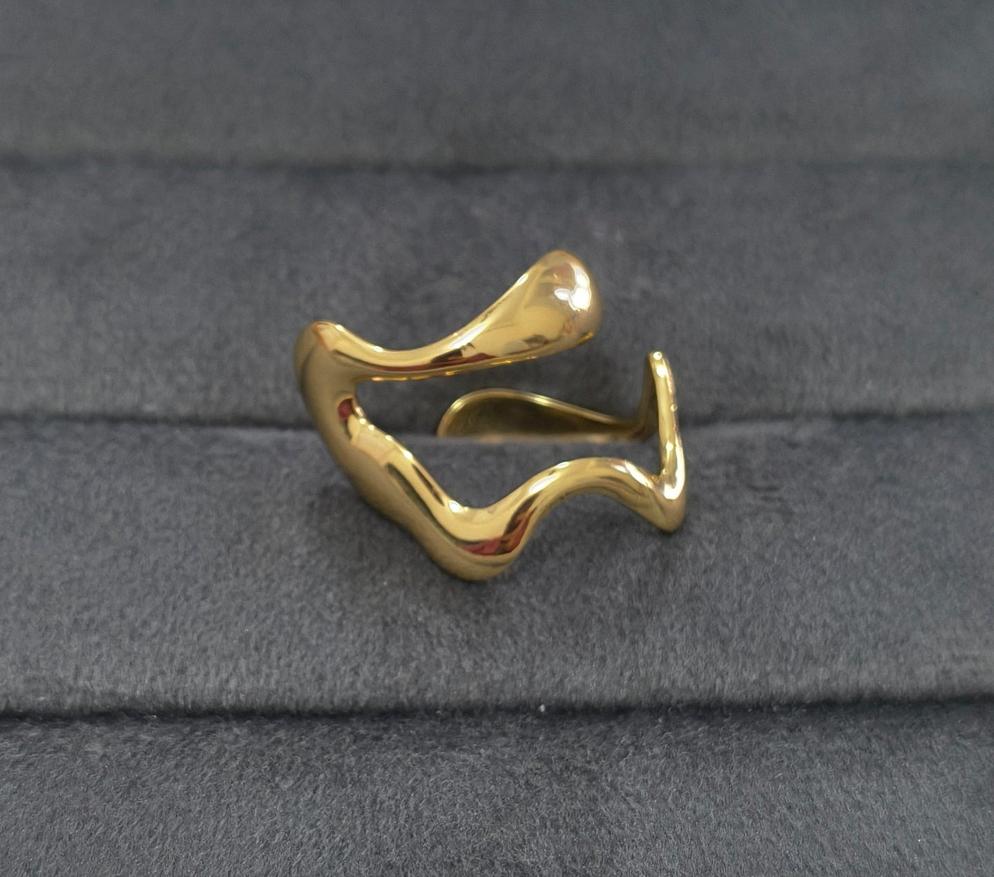 Anti Tarnish  Lava Waves Ring Adjustable 18K Gold Plated
