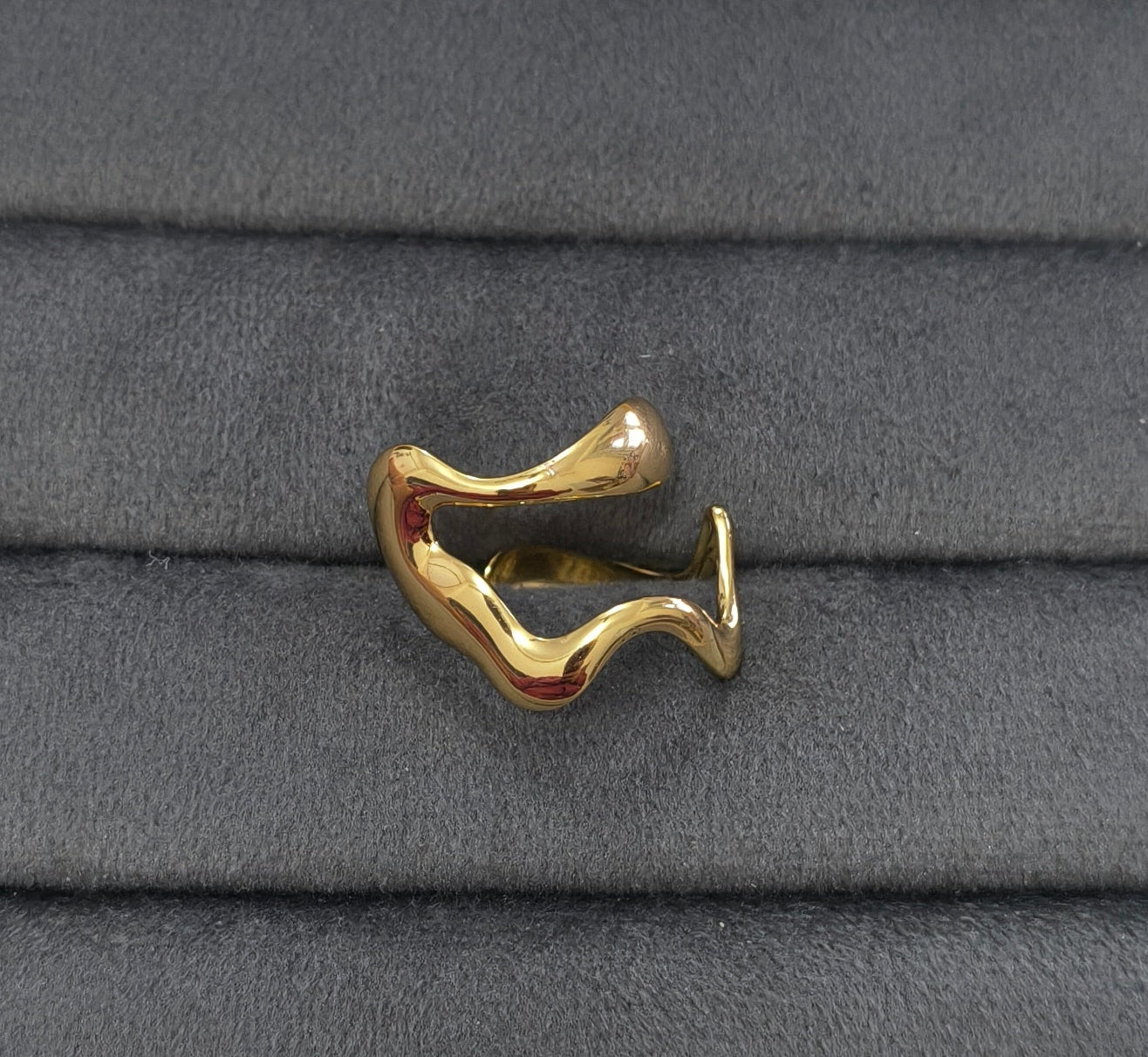 Anti Tarnish  Lava Waves Ring Adjustable 18K Gold Plated