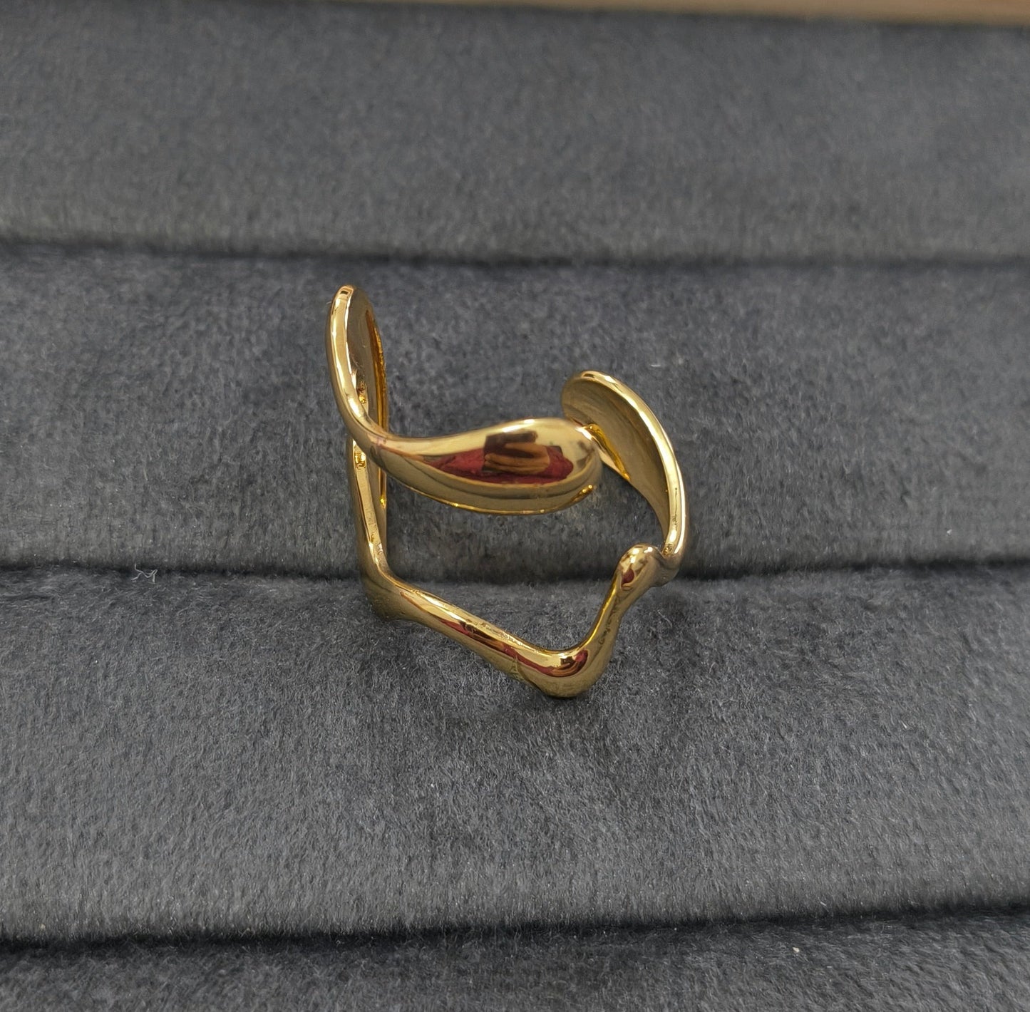 Anti Tarnish  Lava Waves Ring Adjustable 18K Gold Plated