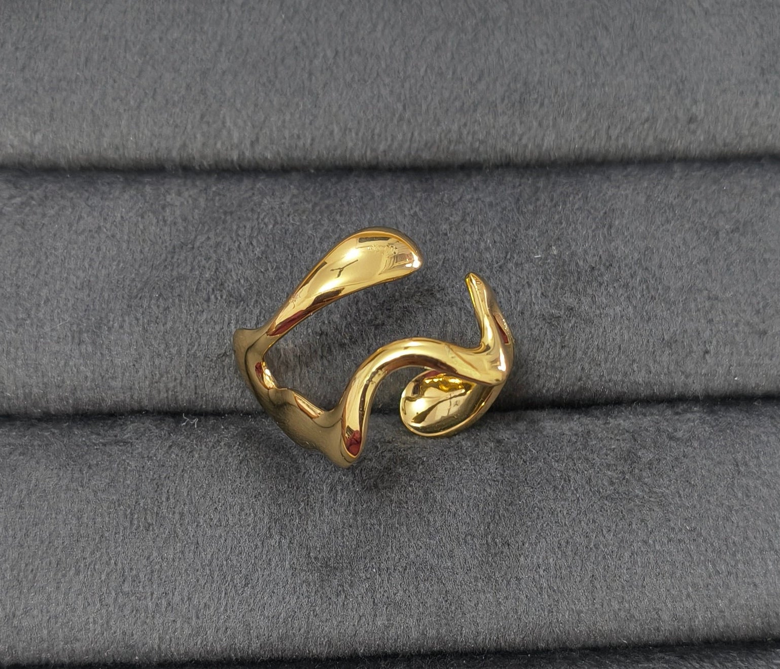 Anti Tarnish  Lava Waves Ring Adjustable 18K Gold Plated