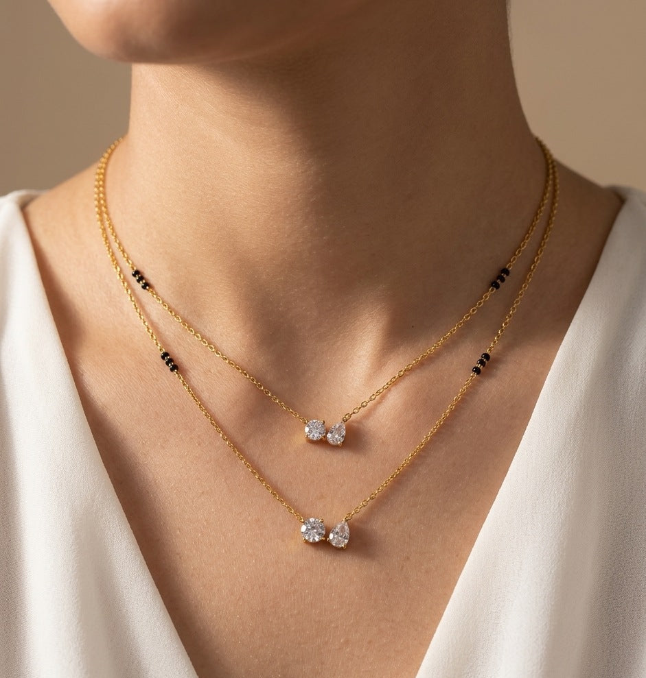 Anti Tarnish Layered Solitaire Mangalsutra 18K Gold Plated