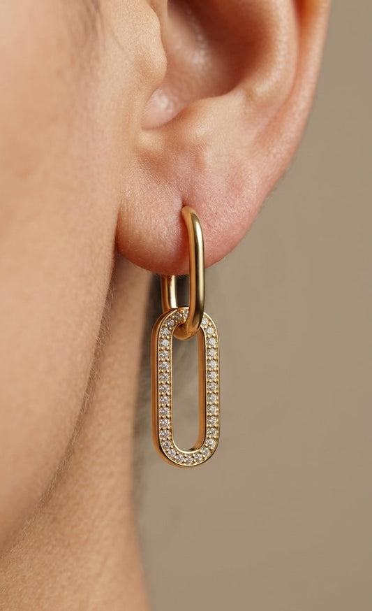 Anti Tarnish Link Drop Stud Earrings 18K Gold Plated
