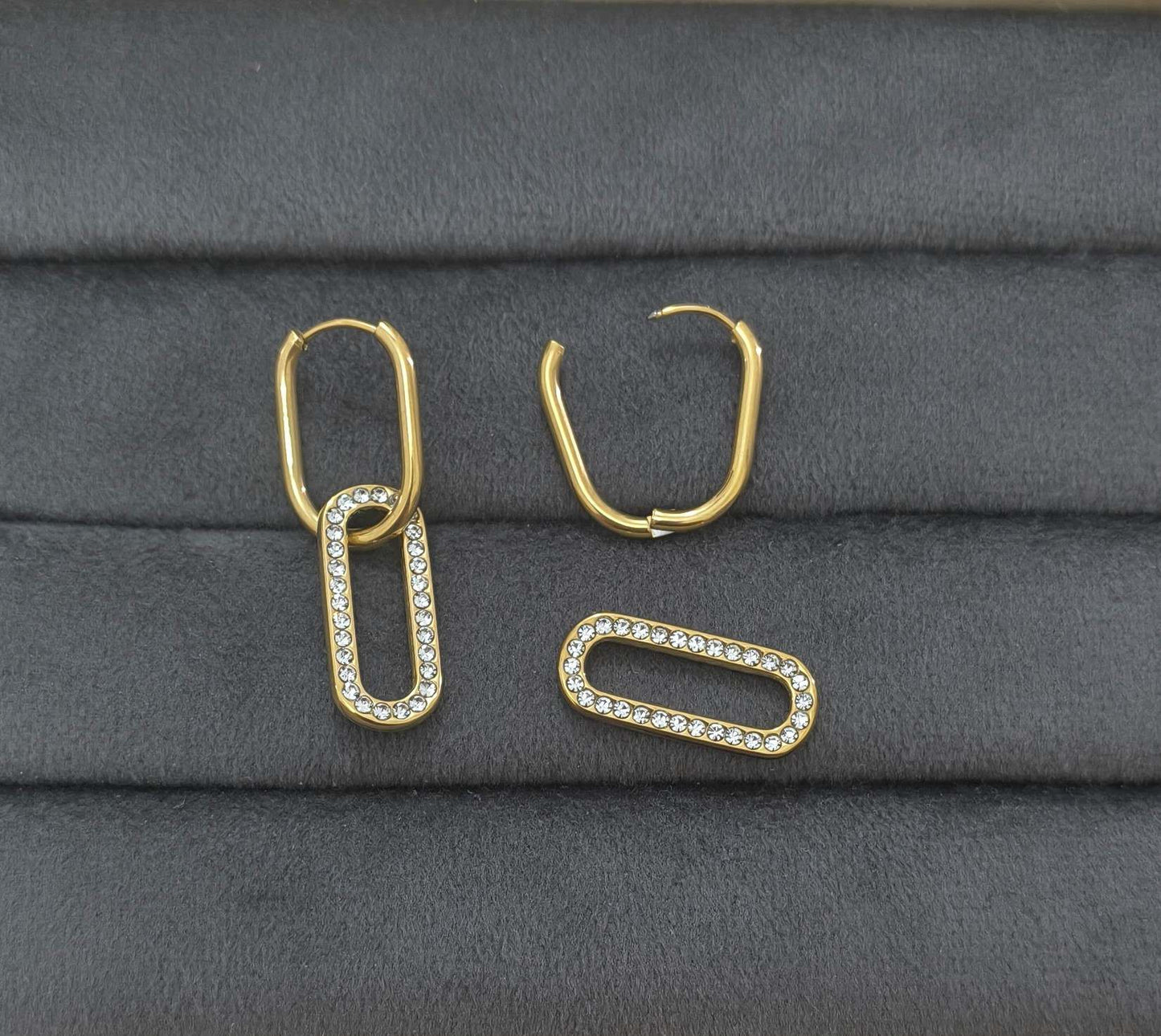 Anti Tarnish Link Drop Stud Earrings 18K Gold Plated