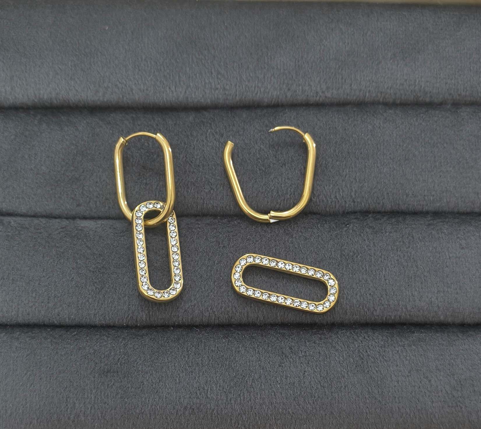 Anti Tarnish Link Drop Stud Earrings 18K Gold Plated