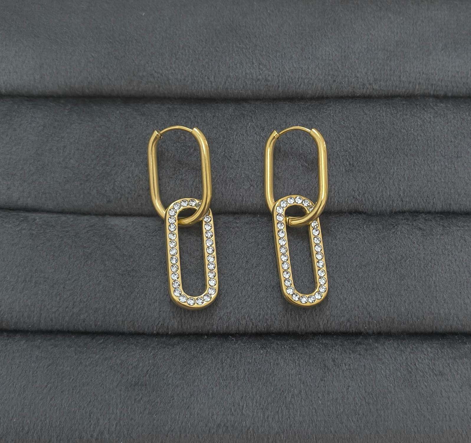 Anti Tarnish Link Drop Stud Earrings 18K Gold Plated
