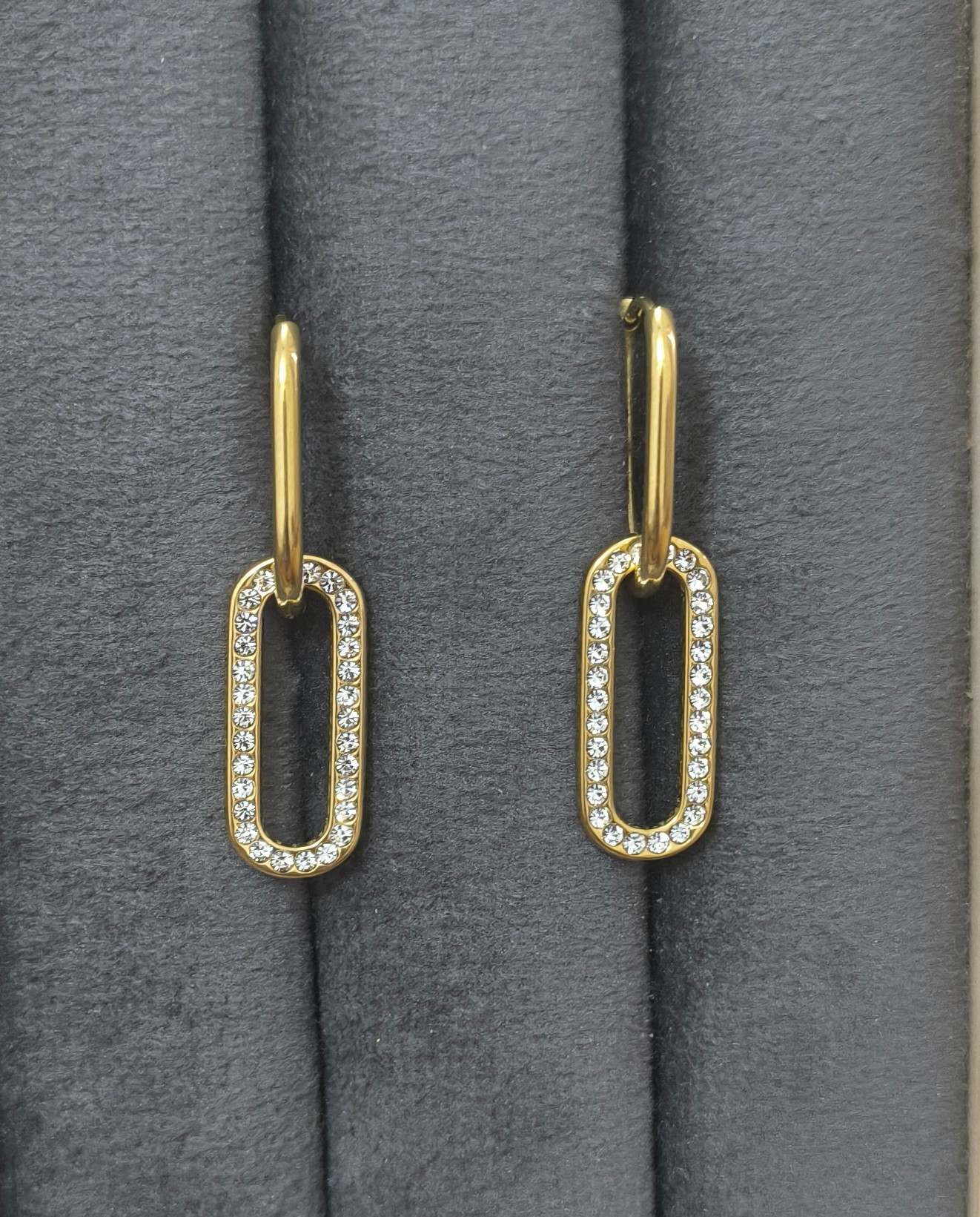 Anti Tarnish Link Drop Stud Earrings 18K Gold Plated