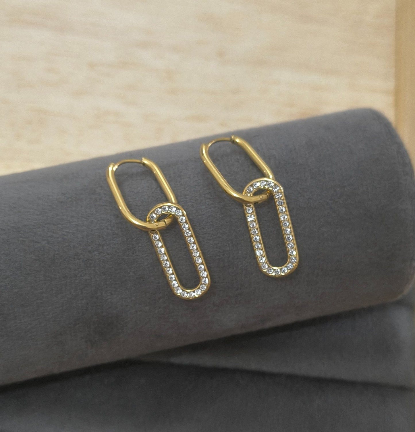 Anti Tarnish Link Drop Stud Earrings 18K Gold Plated