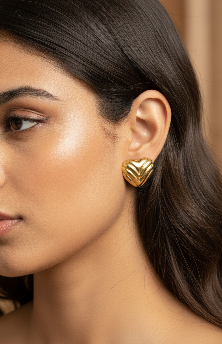 Anti Tarnish Love Rays Heart Stud Earrings 18K Gold Plated