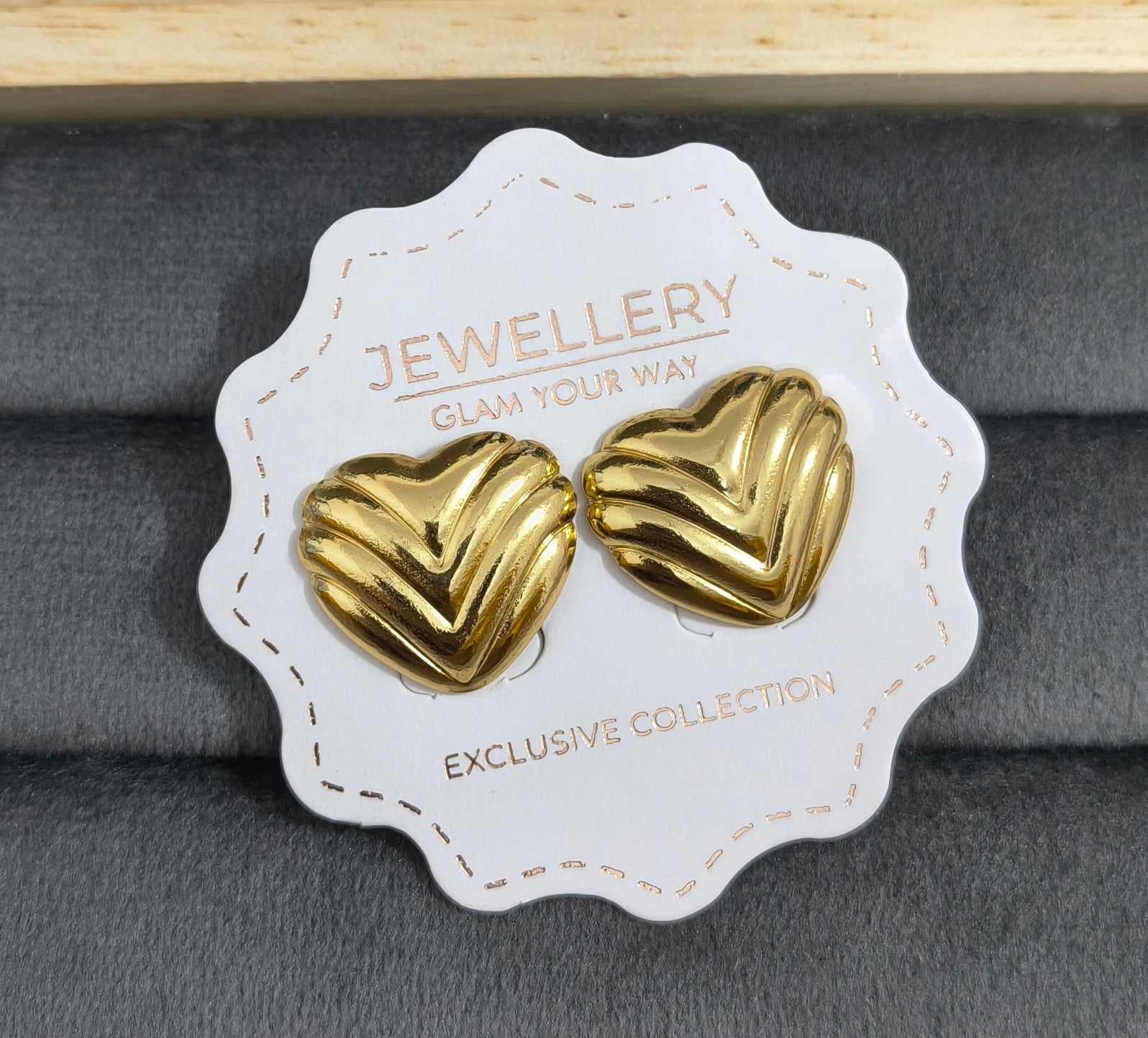 Anti Tarnish Love Rays Heart Stud Earrings 18K Gold Plated