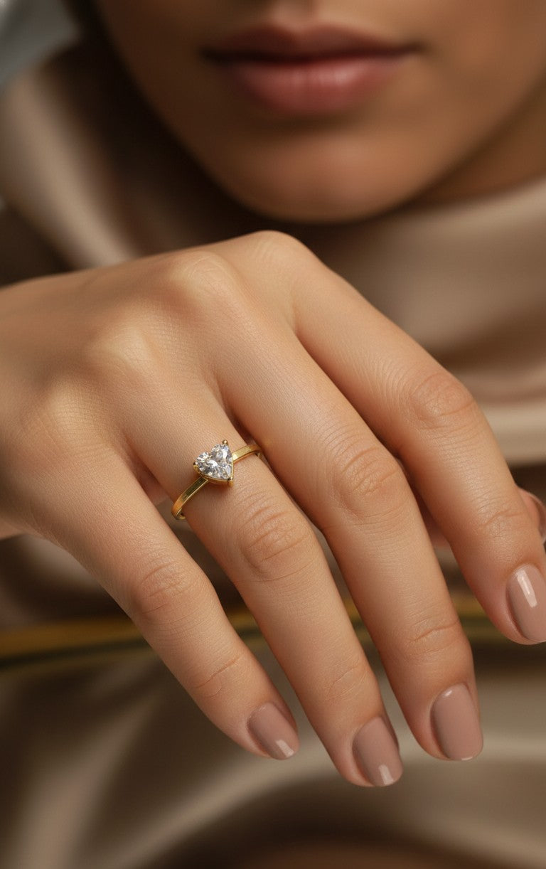 Anti Tarnish Love Solitaire Ring 18K Gold Plated