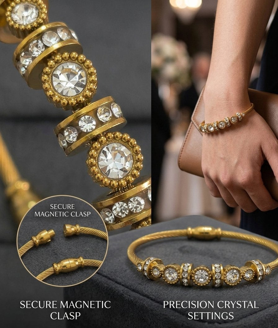 Anti Tarnish Magnetic Lock Crystal Bangle 18K Gold Plated
