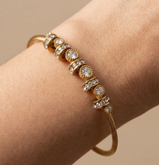 Anti Tarnish Magnetic Lock Crystal Bangle 18K Gold Plated