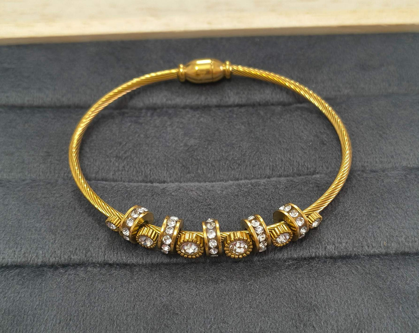 Anti Tarnish Magnetic Lock Crystal Bangle 18K Gold Plated