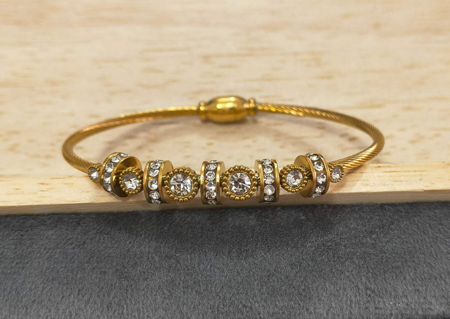 Anti Tarnish Magnetic Lock Crystal Bangle 18K Gold Plated