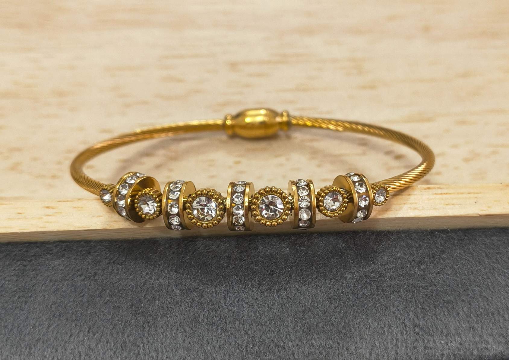 Anti Tarnish Magnetic Lock Crystal Bangle 18K Gold Plated