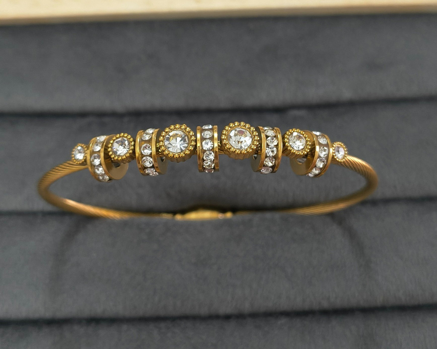 Anti Tarnish Magnetic Lock Crystal Bangle 18K Gold Plated