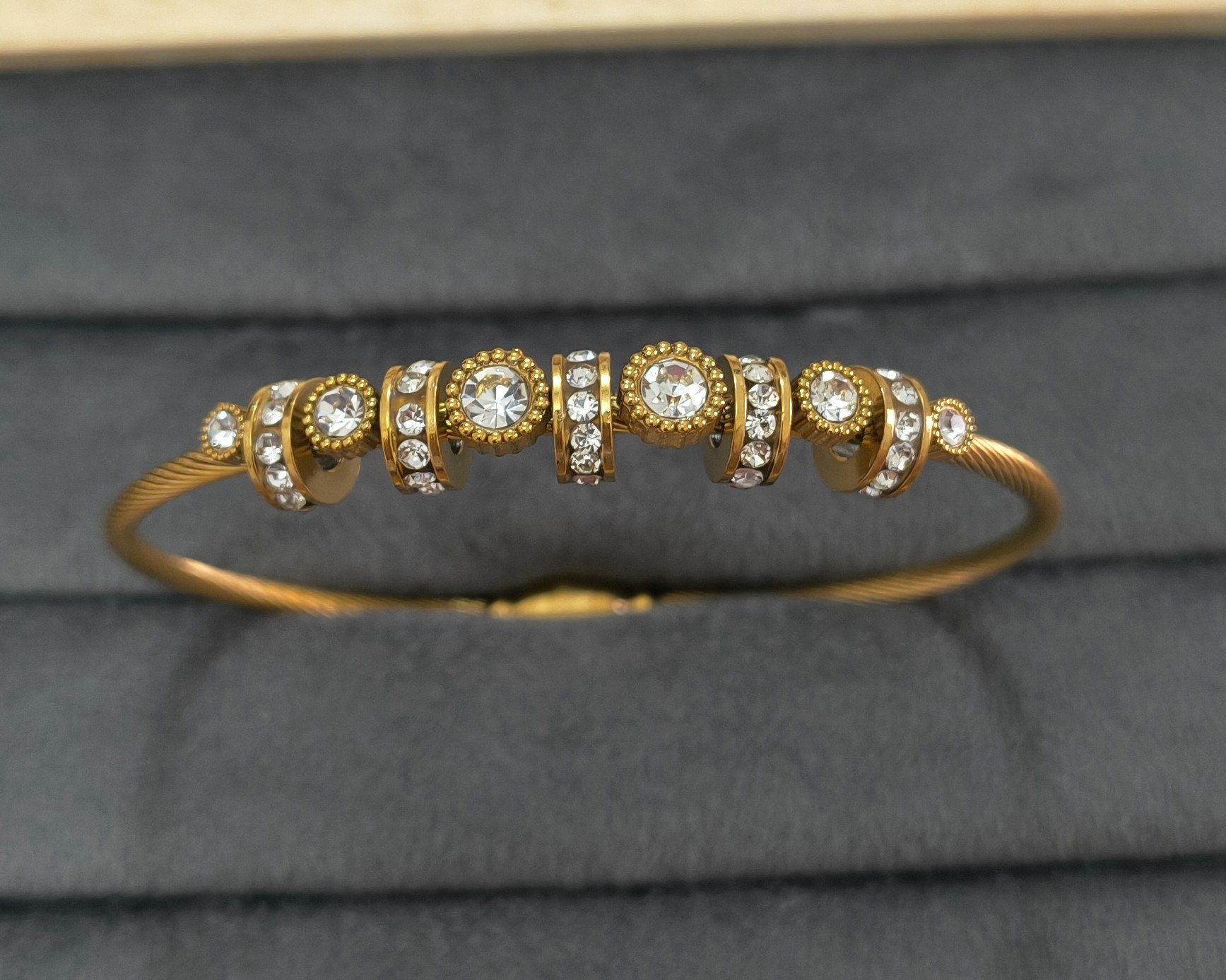 Anti Tarnish Magnetic Lock Crystal Bangle 18K Gold Plated