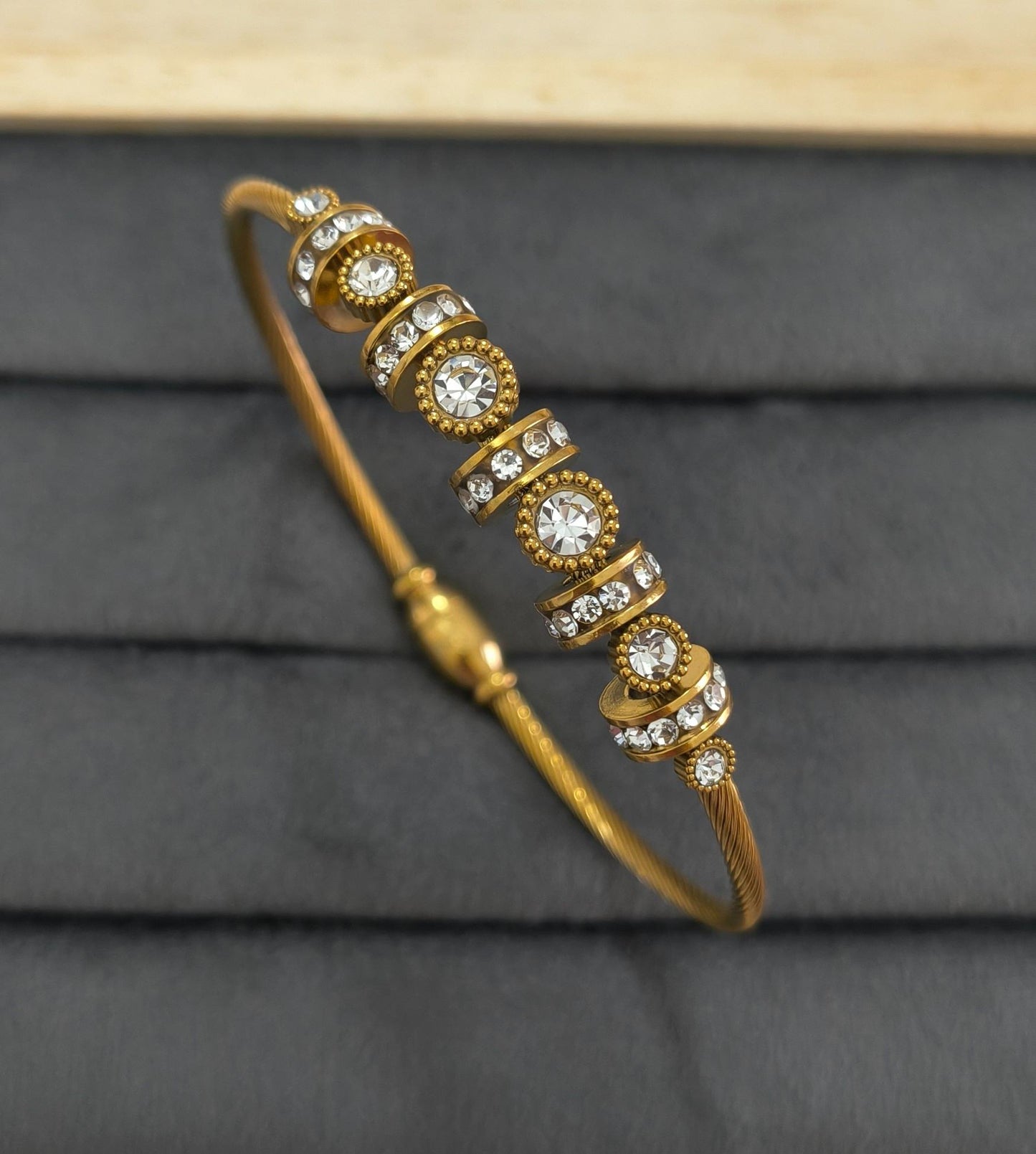 Anti Tarnish Magnetic Lock Crystal Bangle 18K Gold Plated